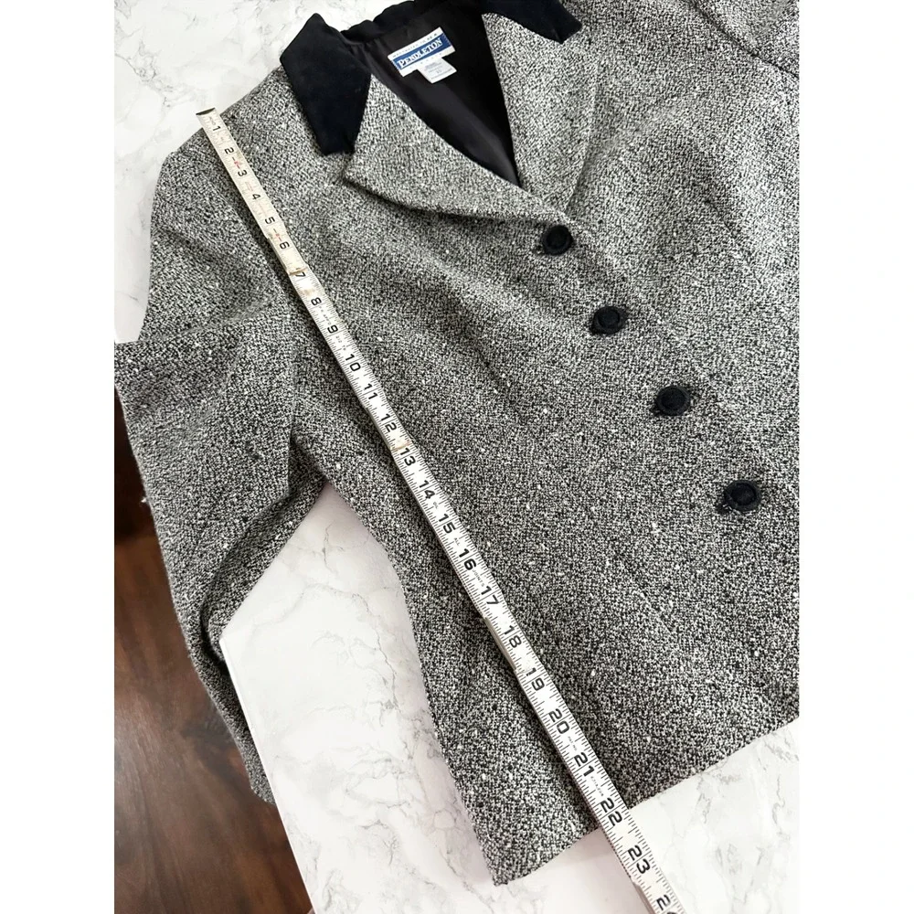 Pendleton Gray Wool Tweed Black Retro Blazer‎ Skirt Suit Women's Size 8/10